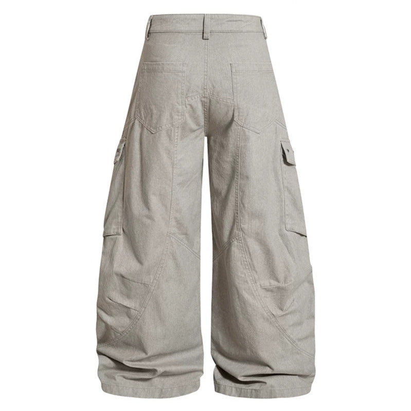 Damen Weite High‑Waist Cargo‑Culotte‑Jeanshose mit Pattentaschen und Vintage‑Wash Nord Taschen