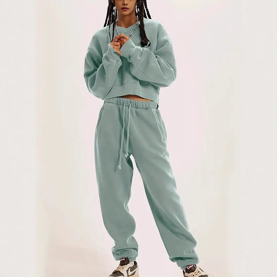 Damen Boxy-Sweatshirt mit überschnittener Schulter, verlängertem Rückenteil und brushed Fleece Nord Taschen