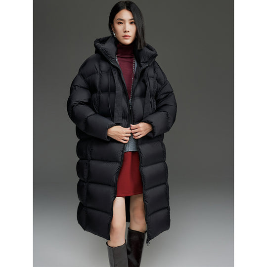 Damen Oversized Stepp-Daunenmantel mit Kapuze und verlängerter Silhouette Nord Taschen