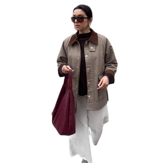 Damen Oversize-Fieldjacke mit Samtkragen und großen Pattentaschen Nord Taschen