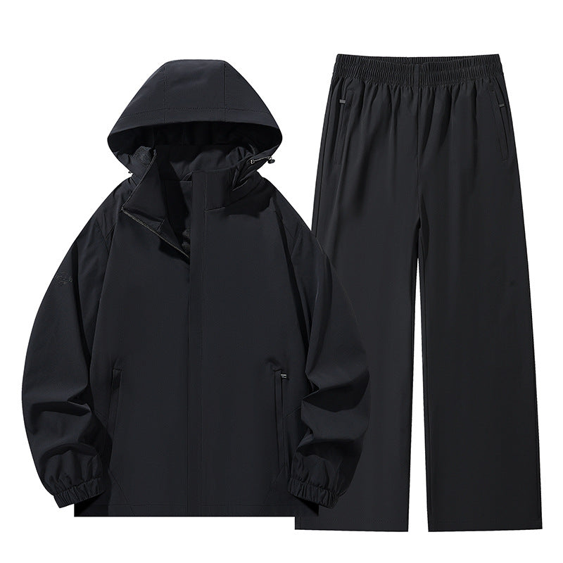 Herren Zweiteiliges wasserabweisendes Outdoor-Set mit Kapuzen-Softshelljacke und Relaxed-Freizeithose Nord Taschen