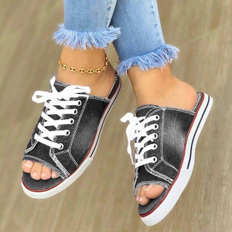 Damen Slip-On Sneakers im modernen Denim-Stil mit offenem Zehenbereich Nord Taschen