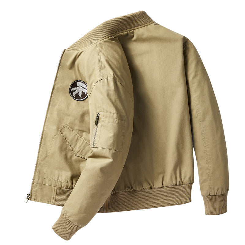 Men's  short-length flight bomber jacket with embroidered shoulder patch sleeve zip pocket and ribbed collar cuffs hem Nord Taschen