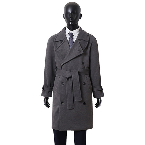 Herren Eleganter Mantel im Longcoat‑Stil aus Wollmix mit Doppelreihe, taillierendem Bindegürtel und dekorativer Schulterpasse Nord Taschen