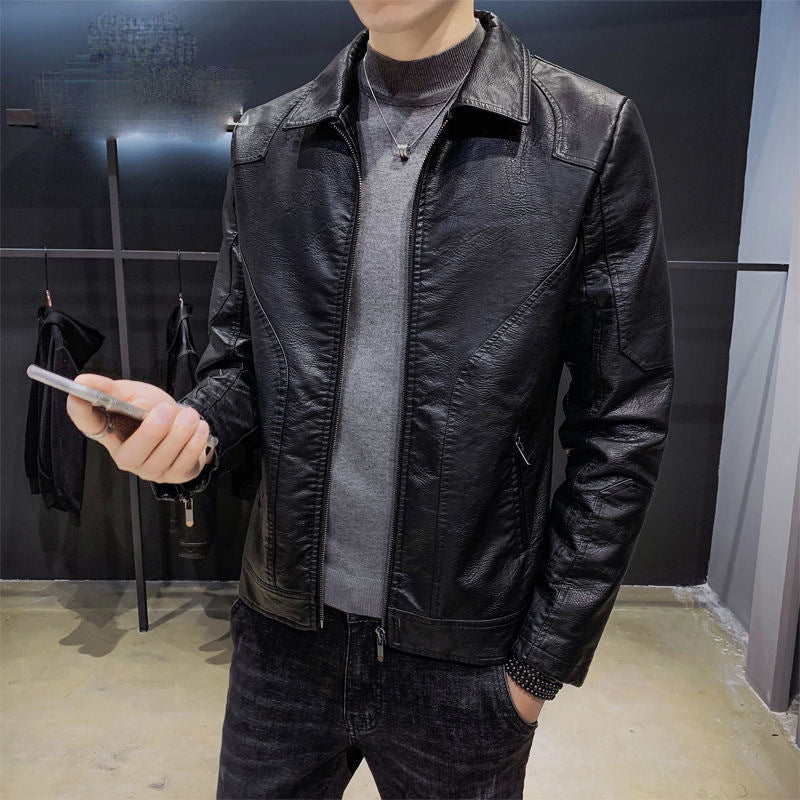 Herren Minimalistisches Lederoptik-Zip-Blouson mit ergonomischen Nahtlinien und Hemdkragen Nord Taschen