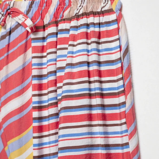 Damen Weite Palazzo‑Hose mit elastischem Bund, Tunnelzug und gestreiftem Patchwork‑Print Nord Taschen