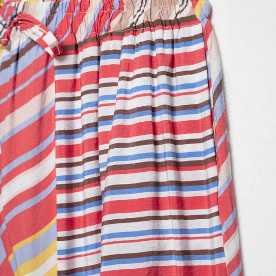 Damen Weite Palazzo‑Hose mit elastischem Bund, Tunnelzug und gestreiftem Patchwork‑Print Nord Taschen