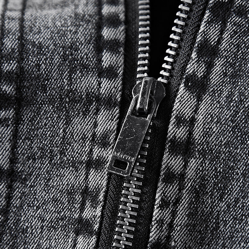 Herren Slim-Fit Denim-Workerblouson mit Stehkragen und Zipper-Details Nord Taschen
