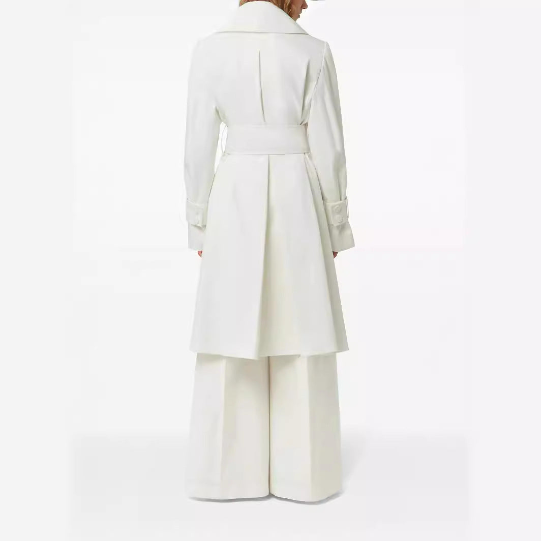 Damen Trenchcoat mit weitem Revers und Taillengürtel Nord Taschen