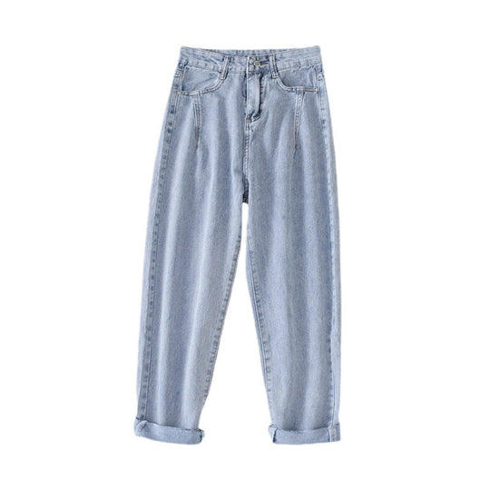 Damen Hochtaillierte Jeans im klassischen Mom-Style mit umgeschlagenen Säumen