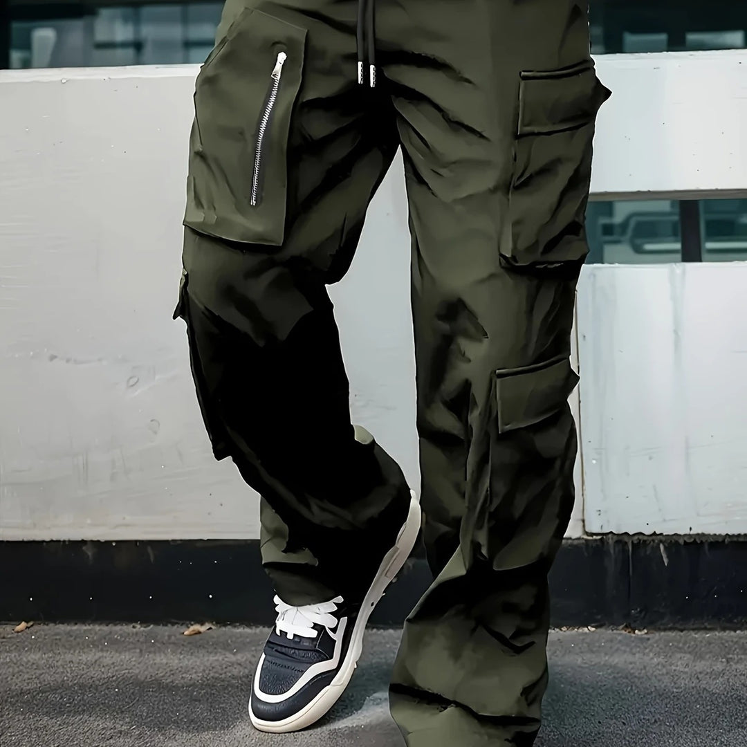 Herren Weite Cargo-Jogginghose mit multifunktionalen Taschen, Reißverschlussdetail und Kordelzugbund Nord Taschen