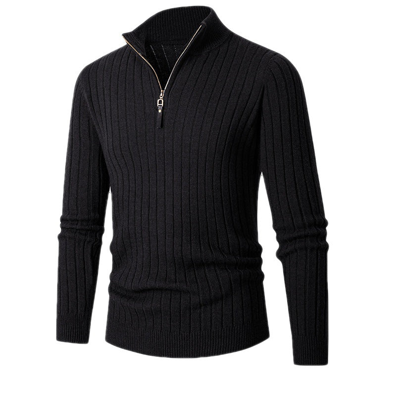 Herren gerippter Troyerpullover mit halbem Reißverschluss und Stehkragen Nord Taschen