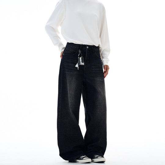 Damen Extraweite Highwaist-Palazzo-Jeans aus Vintage-Denim mit gerundetem Saum Nord Taschen