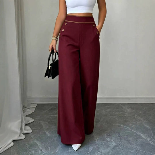 Damen Hochtaillierte Palazzo-Hose mit Zierknöpfen und weitem Bein Nord Taschen