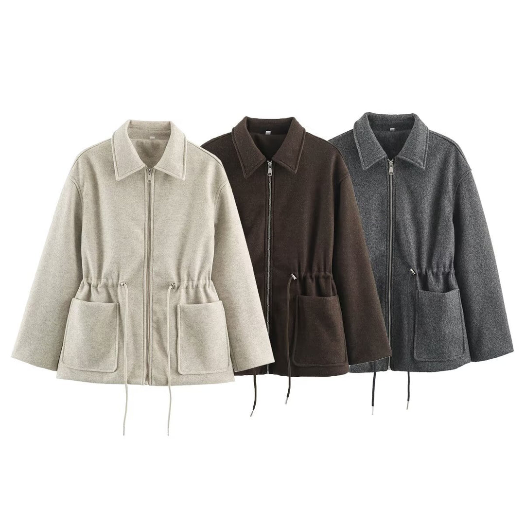Damen Kurzjacke aus Wollmix mit Tunnelzug‑Taillierung und aufgesetzten Taschen Nord Taschen