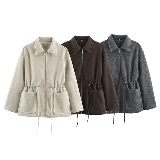 Damen Kurzjacke aus Wollmix mit Tunnelzug‑Taillierung und aufgesetzten Taschen Nord Taschen