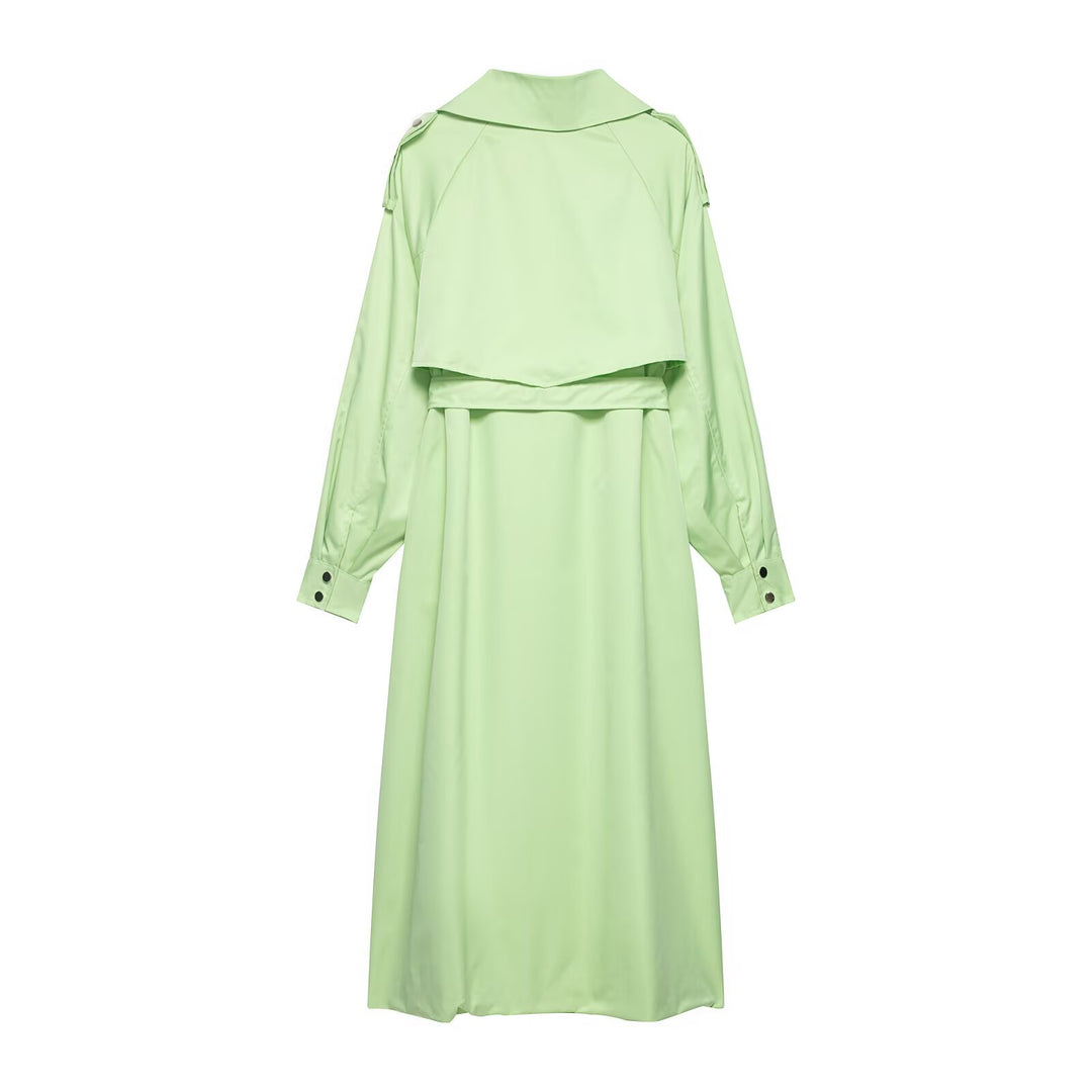 Damen Trenchcoat mit Taillengürtel, Schulterklappen und weitem Wasserfall-Revers Nord Taschen