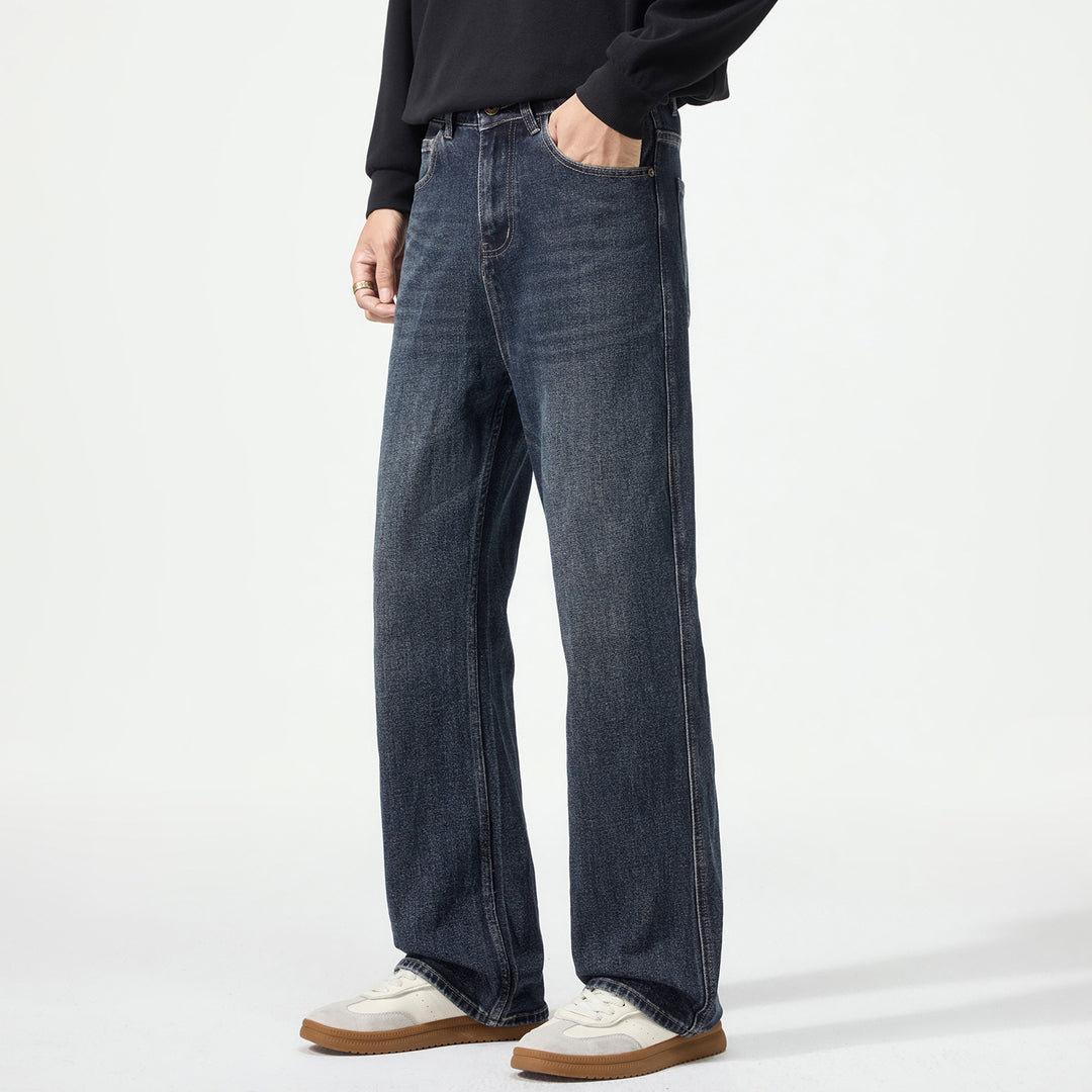 Herren Weitgeschnittene Denimjeans mit mittlerer Leibhöhe und Used-Optik Nord Taschen