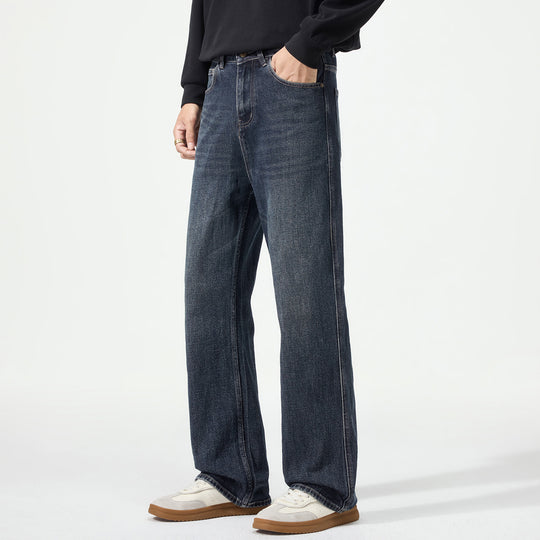 Herren Weitgeschnittene Denimjeans mit mittlerer Leibhöhe und Used-Optik Nord Taschen