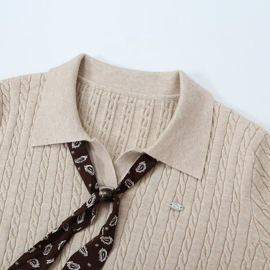Damen Strickpullover mit Troyer‑Kragen und Zierkrawatte Nord Taschen