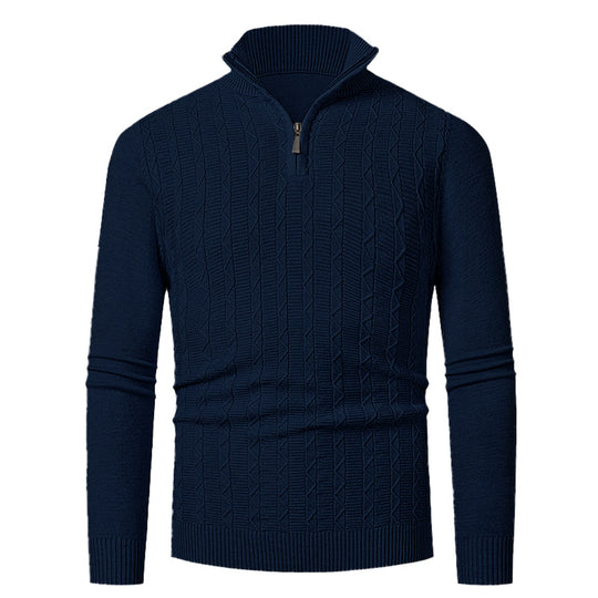 Herren Enganliegender Halbzip-Strukturpullover aus Merino‑Mix mit Zopfmuster und Stehkragen Nord Taschen