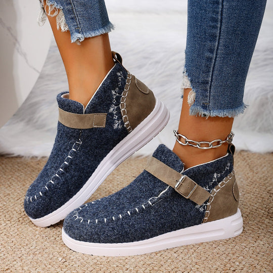 Damen Gefilzte Mokassin‑Sneaker mit Ziernaht, verstellbarem Riemen und dämpfender Plateausohle Nord Taschen