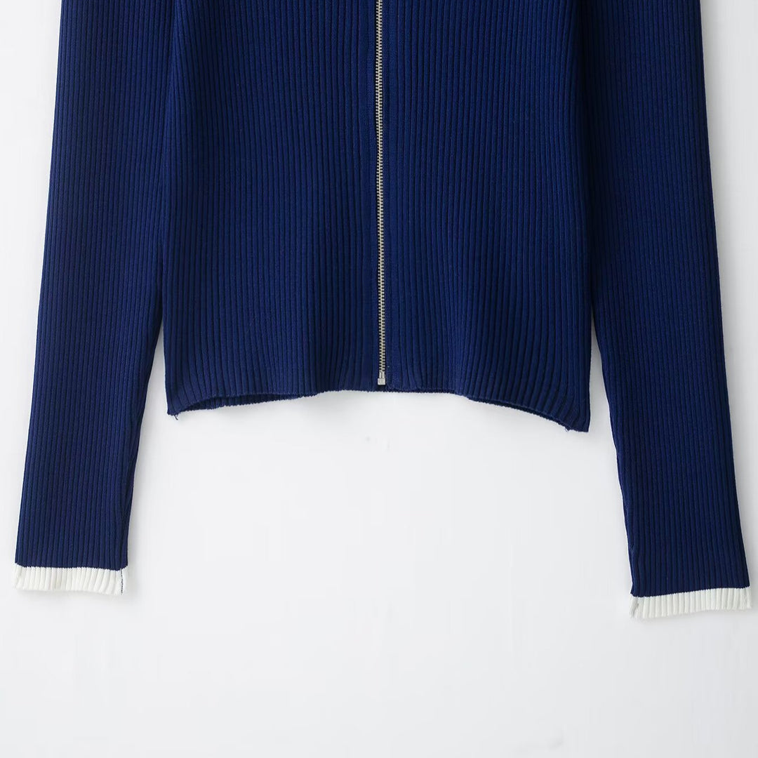 Damen Rippstrick-Cardigan mit Stehkragen und durchgehendem Reißverschluss Nord Taschen