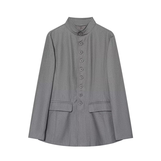 Damen Lang geschnittener Blazer mit Stehkragen und durchgehender Knopfleiste Nord Taschen