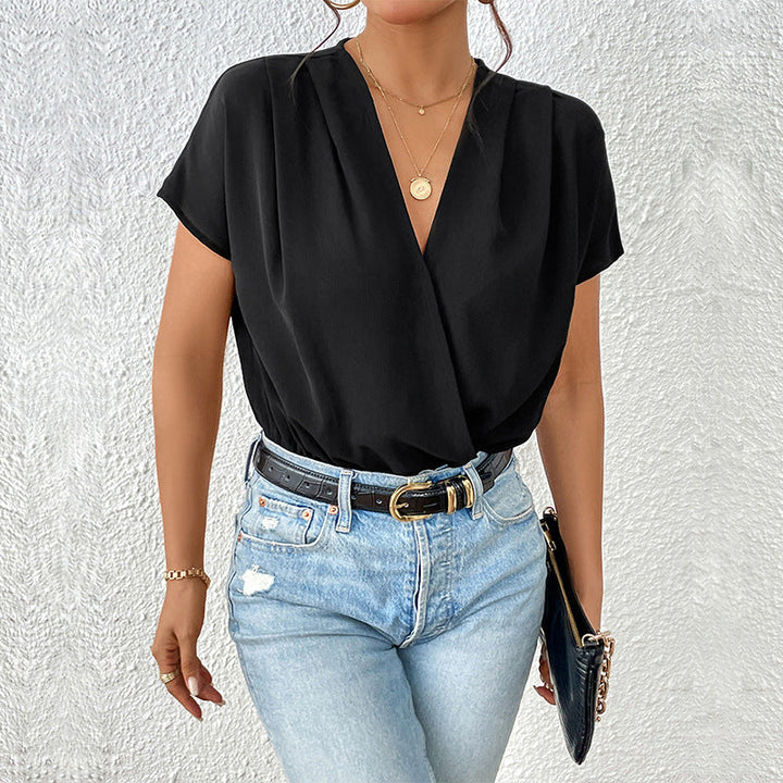 Damen Body mit eleganter Wickeloptik und kurzen Ärmeln