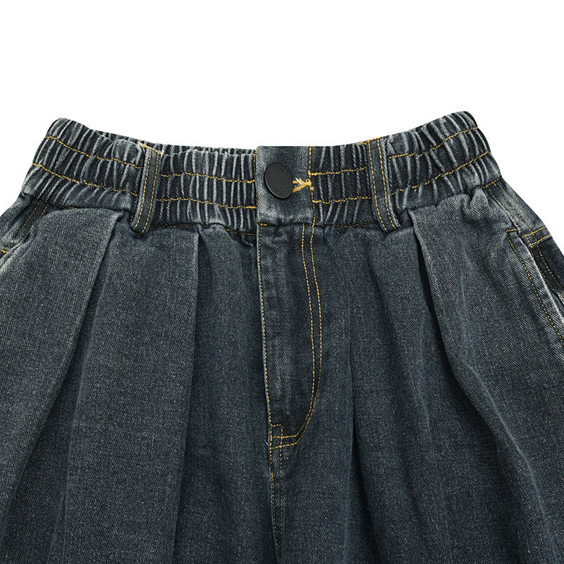 Damen Weite Denim‑Hose mit Kellerfalten, elastischem Bund und legerer Silhouette Nord Taschen