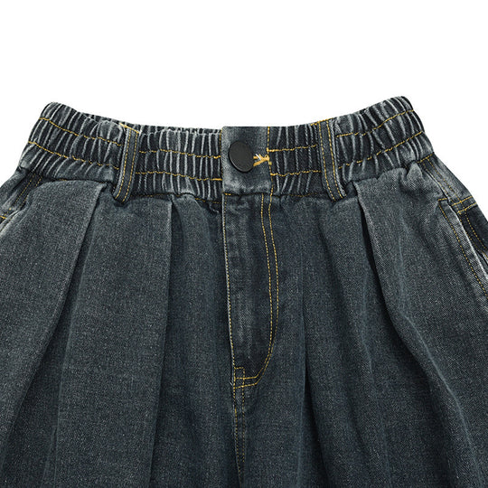 Damen Weite Denim‑Hose mit Kellerfalten, elastischem Bund und legerer Silhouette Nord Taschen