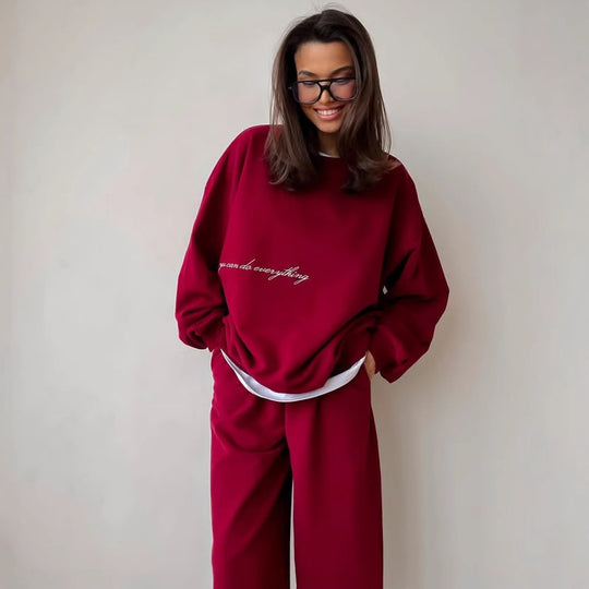 Damen lässiges Lounge-Set aus French-Terry mit oversized Cropped-Sweatshirt und hoher Taillen-Jogginghose Nord Taschen