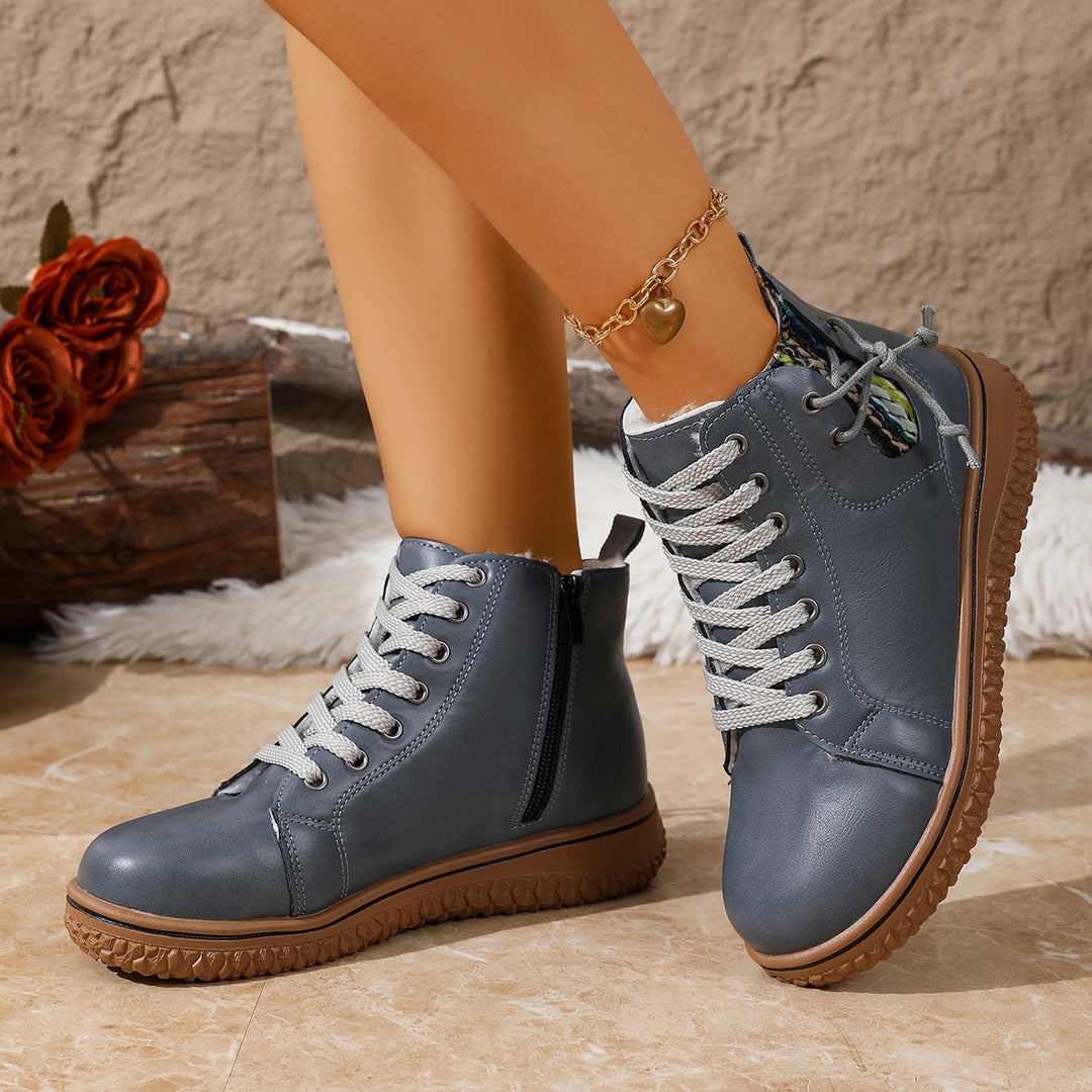Damen nan gefütterte Schnürstiefelette mit Teddyfutter, seitlichem Reißverschluss und profilierter Gummisohle Nord Taschen