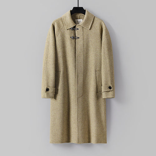 Herren Gerader Wollmix-Longcoat mit verdeckter Front und dekorativen Knebelverschlüssen Nord Taschen
