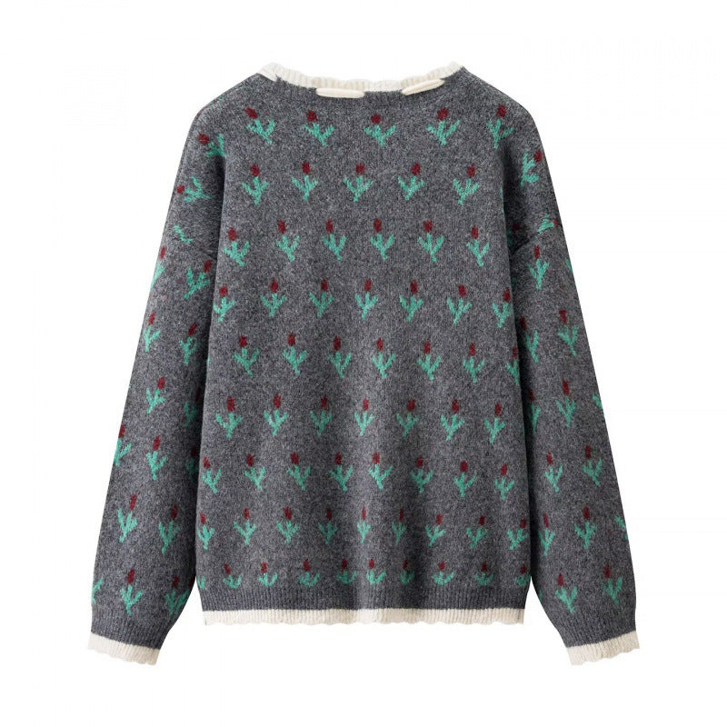 Damen Zweiteiliges Strickset mit gemustertem Cardigan, Pomponbändern und Midirock Nord Taschen