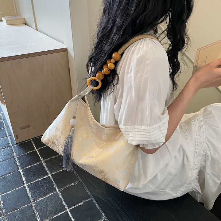 Damen elegante Umhängetasche mit einzigartigem Blumenmuster und modischen Holzgriffen Nord Taschen