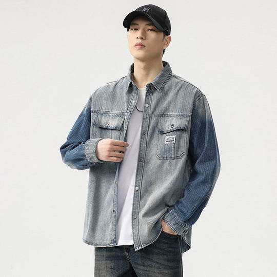 Herren Overshirt aus Denim mit Kontrastärmeln und leichter Used-Waschung Nord Taschen