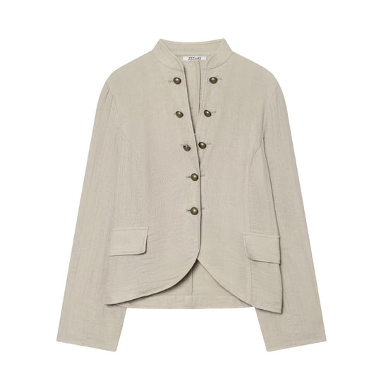 Damen Kurzblazer mit Stehkragen, dekorativer Knopfleiste und abgerundetem Saum Nord Taschen