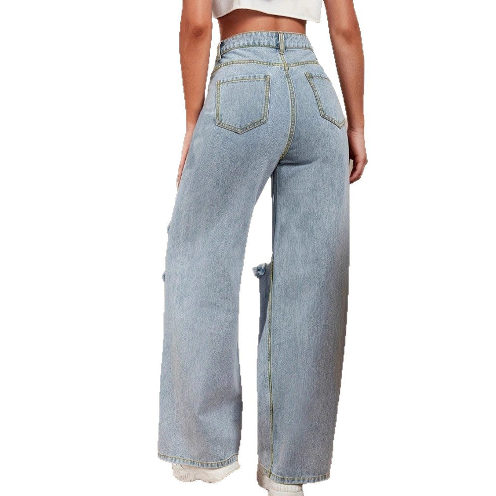 Damen Hochtaillierte Baggy-Jeans im Wide‑Leg mit mehrstufigen Knie-Cutouts Nord Taschen