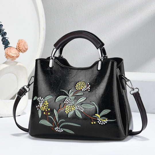 Damen Handtasche mit floraler Stickerei und abnehmbaren Schulterriemen Nord Taschen