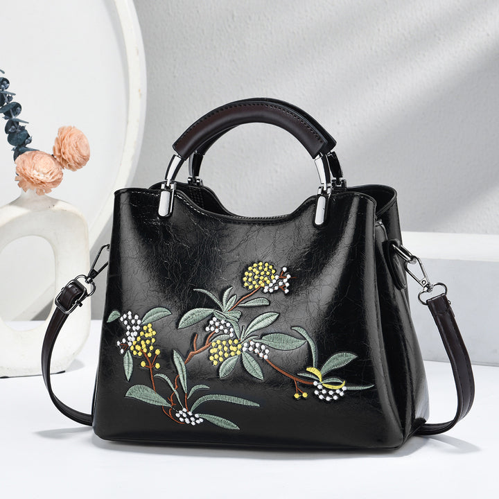 Damen Handtasche mit floraler Stickerei und abnehmbaren Schulterriemen Nord Taschen
