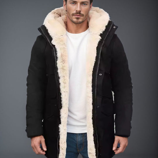 Herren Parka im Field‑Stil mit Teddyfutter in Kapuze, aufgesetzten Pattentaschen und Druckknopfverschluss Nord Taschen