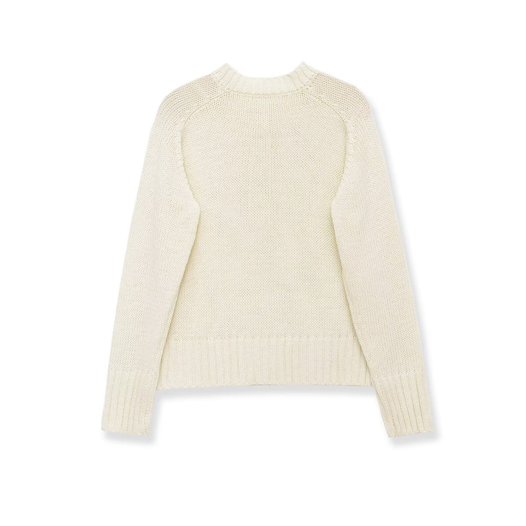 Damen Grobstrick Henley-Pullover mit Holzknöpfen und Rippbündchen Nord Taschen