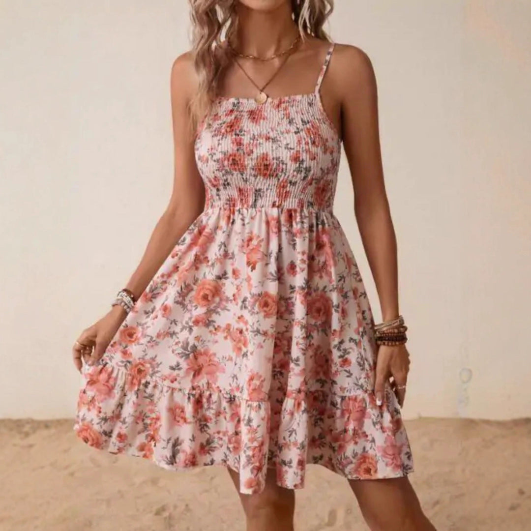 Damen Floral Sommerkleid mit schwingendem Rock und Spaghetti-Trägern Nord Taschen