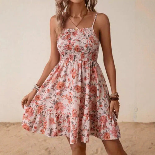 Damen Floral Sommerkleid mit schwingendem Rock und Spaghetti-Trägern Nord Taschen