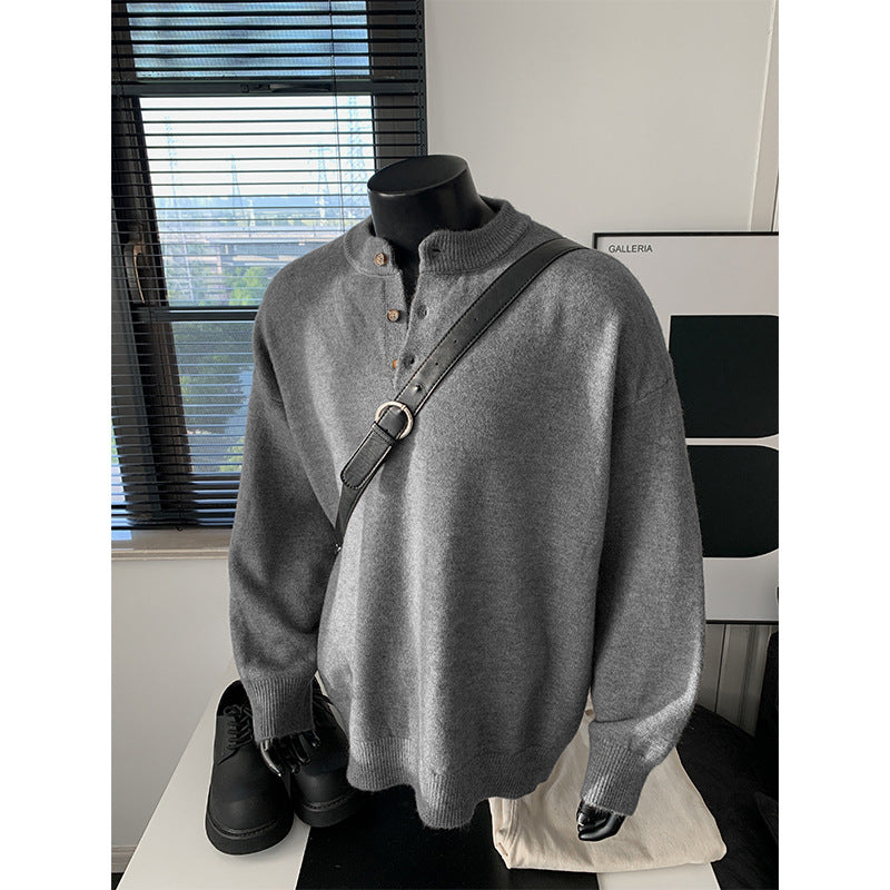 Herren Oversize-Strickpullover mit Henley-Kragen und Halbknopfleiste Nord Taschen