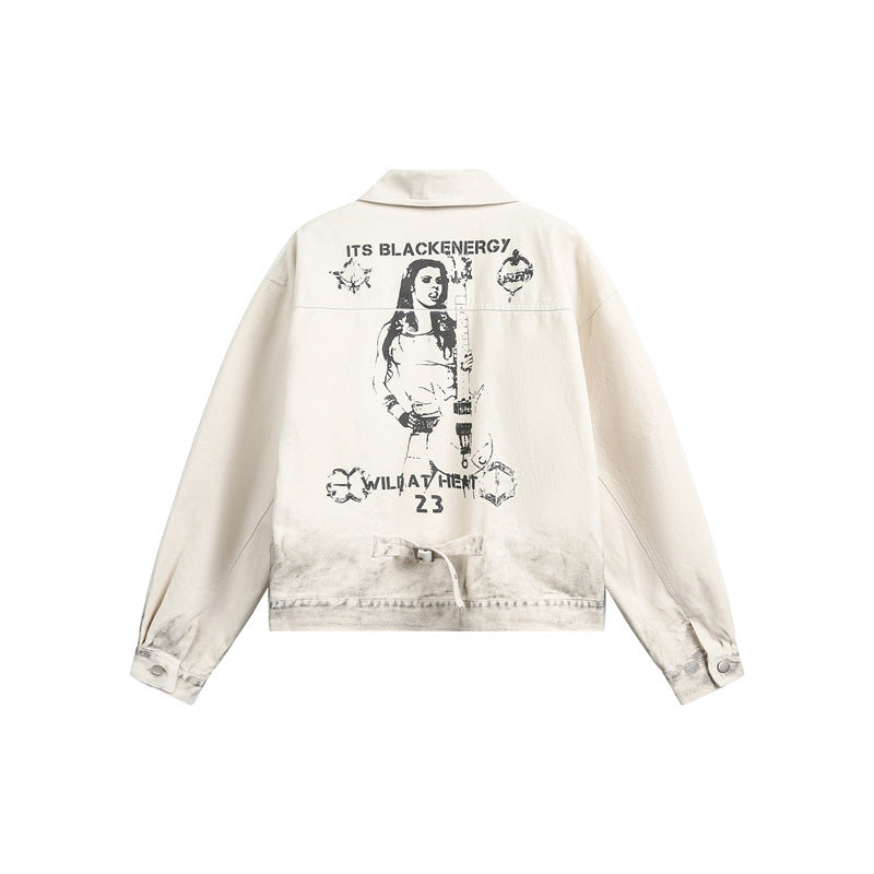 Unisex Boxy-Jeansjacke mit verwaschenem Paint‑Effekt und dezenter Stickerei Nord Taschen