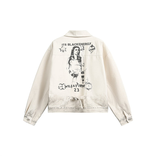 Unisex Boxy-Jeansjacke mit verwaschenem Paint‑Effekt und dezenter Stickerei Nord Taschen
