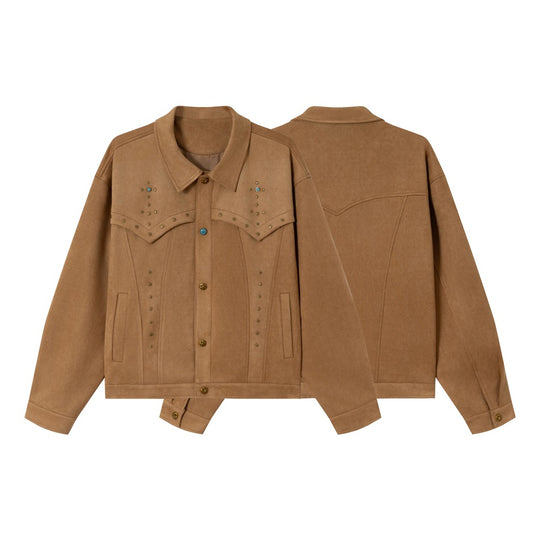 Damen Kurz geschnittene Wildleder‑Optik Blousonjacke mit Western‑Yoke und Nietenapplikation Nord Taschen