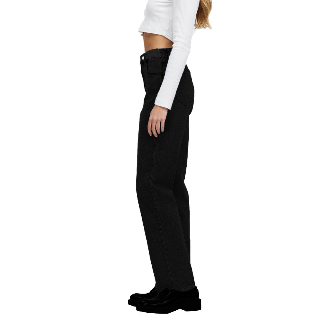 Damen Hochtaillierte gerade geschnittene Jeans aus rigid Denim mit rohem Saum Nord Taschen